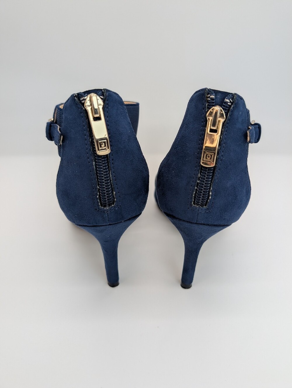 Liz Claiborne Keegan Navy Blue Suede Crossover Strap Stiletto Heels EUC - Picture 6 of 10